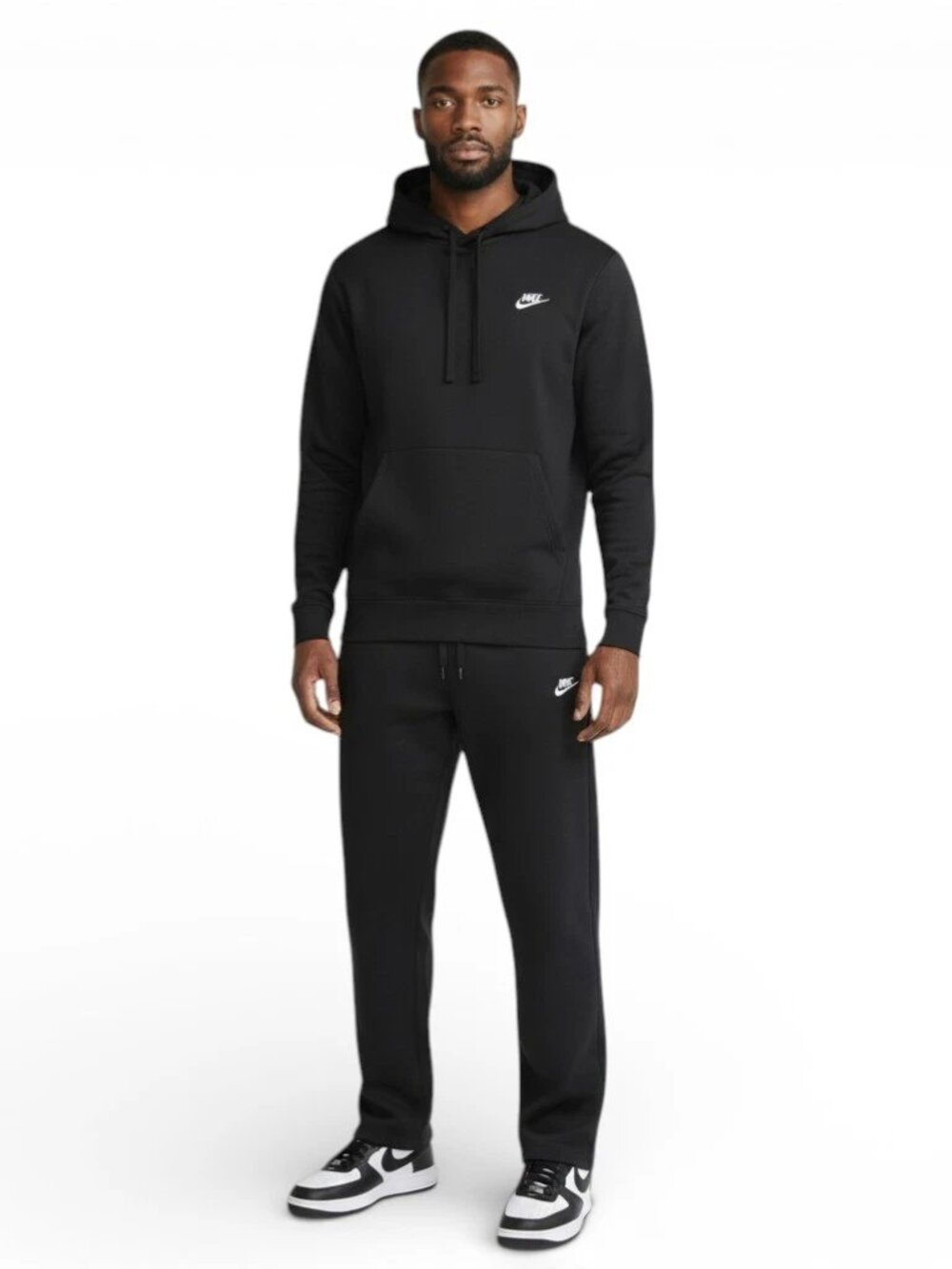 Nike Club Fleece 2 PC Sweatsuit Mens Size 2XL Open Hem Tracksuit Black NSW NWT